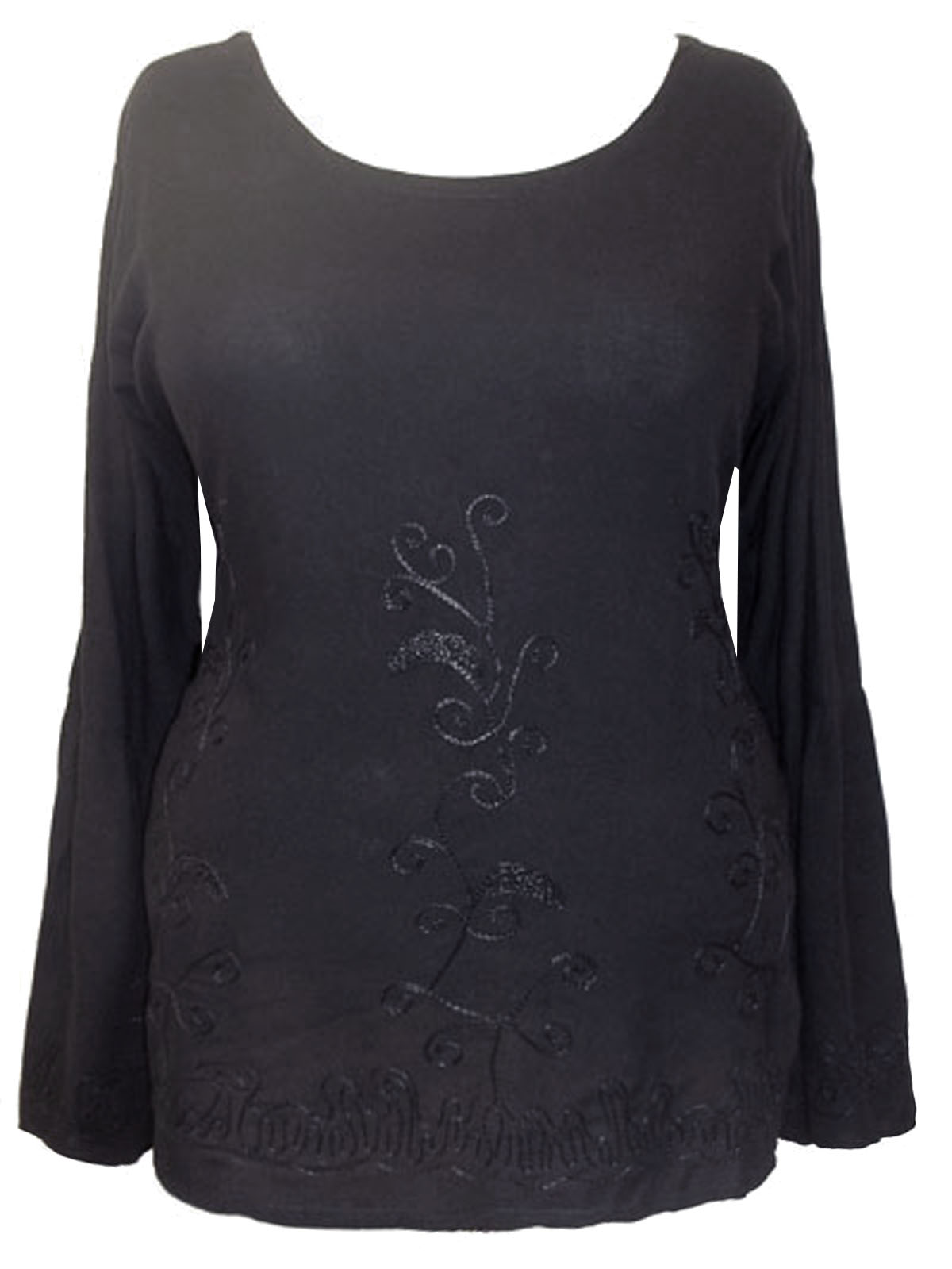 Eaonplus BLACK Tone On Tone Embroidered Rayon Top Plus Size 16 To 34