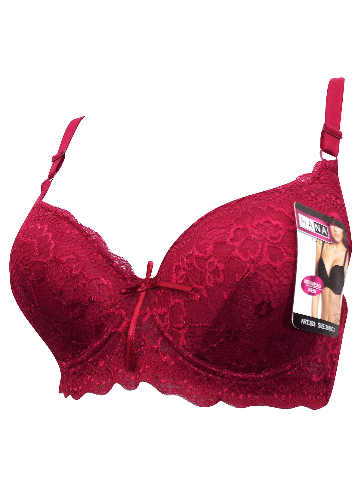 Hana Hana Cherry Floral Lace Padded Wired Full Cup Bra Size