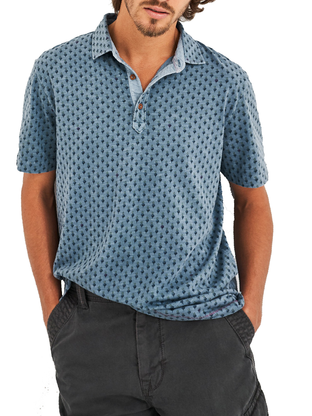 White Stuff WH1TE STUFF BLUE Mens Pure Cotton Turnip Print Polo