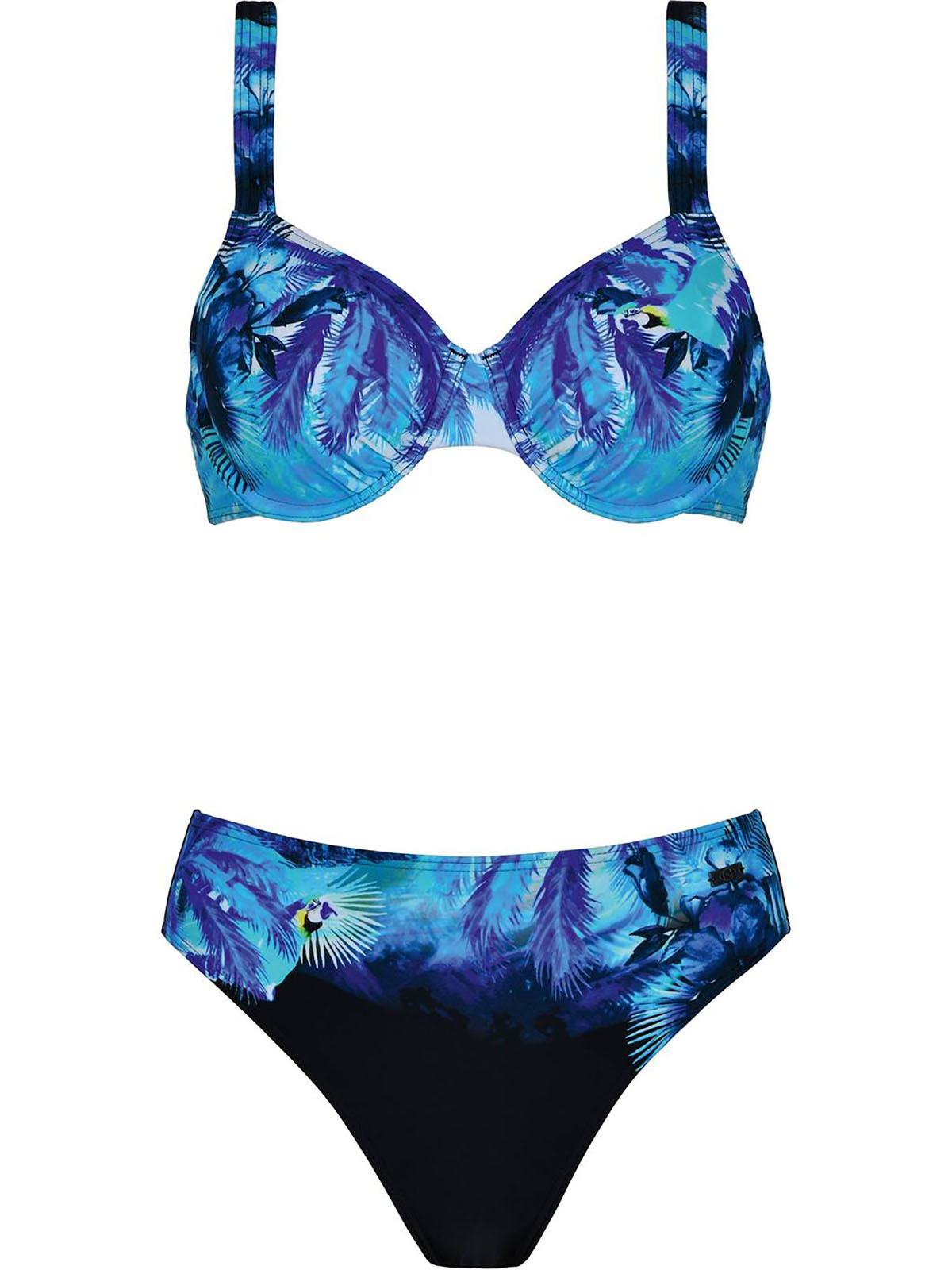 Naturana TURQUOISE BLACK Palm Print Underwired Bikini Set Size 10