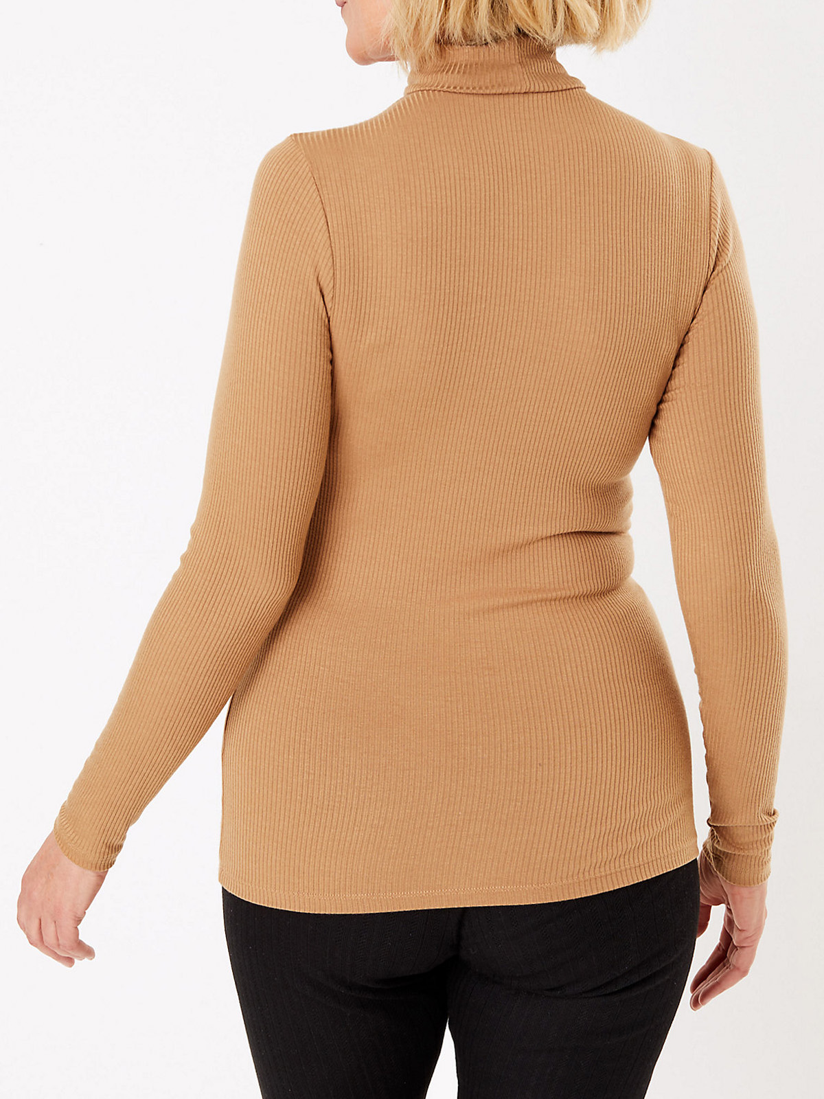 Marks And Spencer M Neutral Brown Ribbed Turtleneck Heatgen