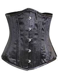 BLACK Satin Underbust Waist Training Corset - Size 8 to 10 (Waist 22 to 24)