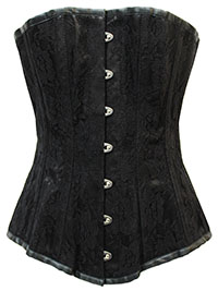 BLACK PU Trim Lace Overlay Over Bust Corset - Size 6 to 10 (Waist 20 to 24)