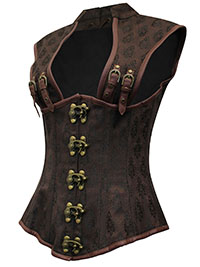 BROWN Steampunk Brocade Buckle Corset Top - Size 8 to 12 (Waist 22 to 26)