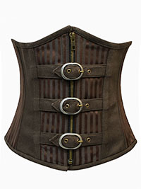 BROWN Pinstriped Underbust Steampunk Buckle Detail Corset - Size 10 to 22 (Waist 24 to 36)