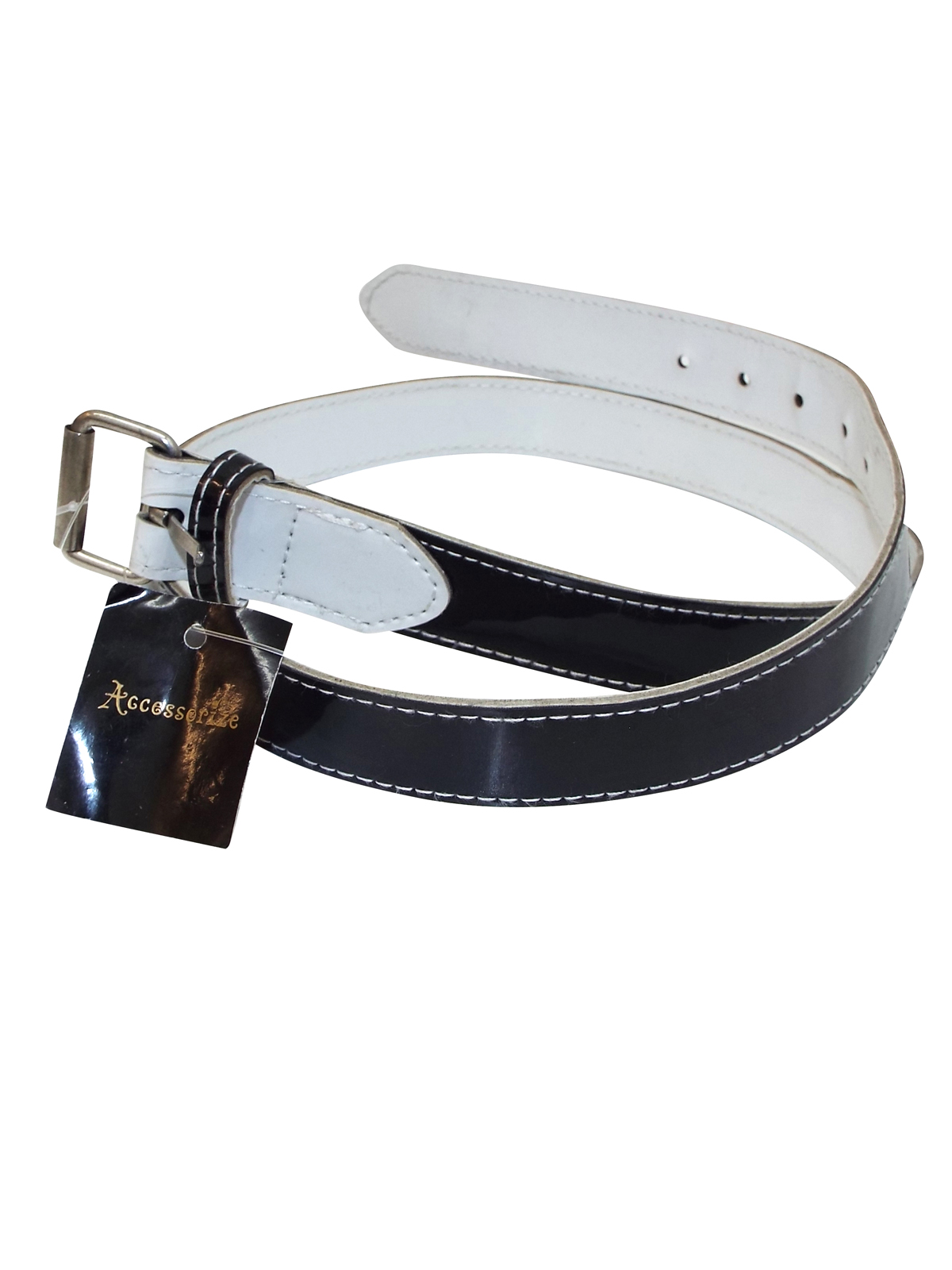 Accessorize BLACK Contrast Trim Patent Belt - Size Small to Large