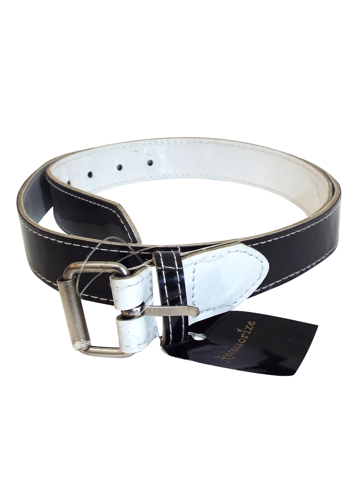 Accessorize BLACK Contrast Trim Patent Belt - Size Small to Large