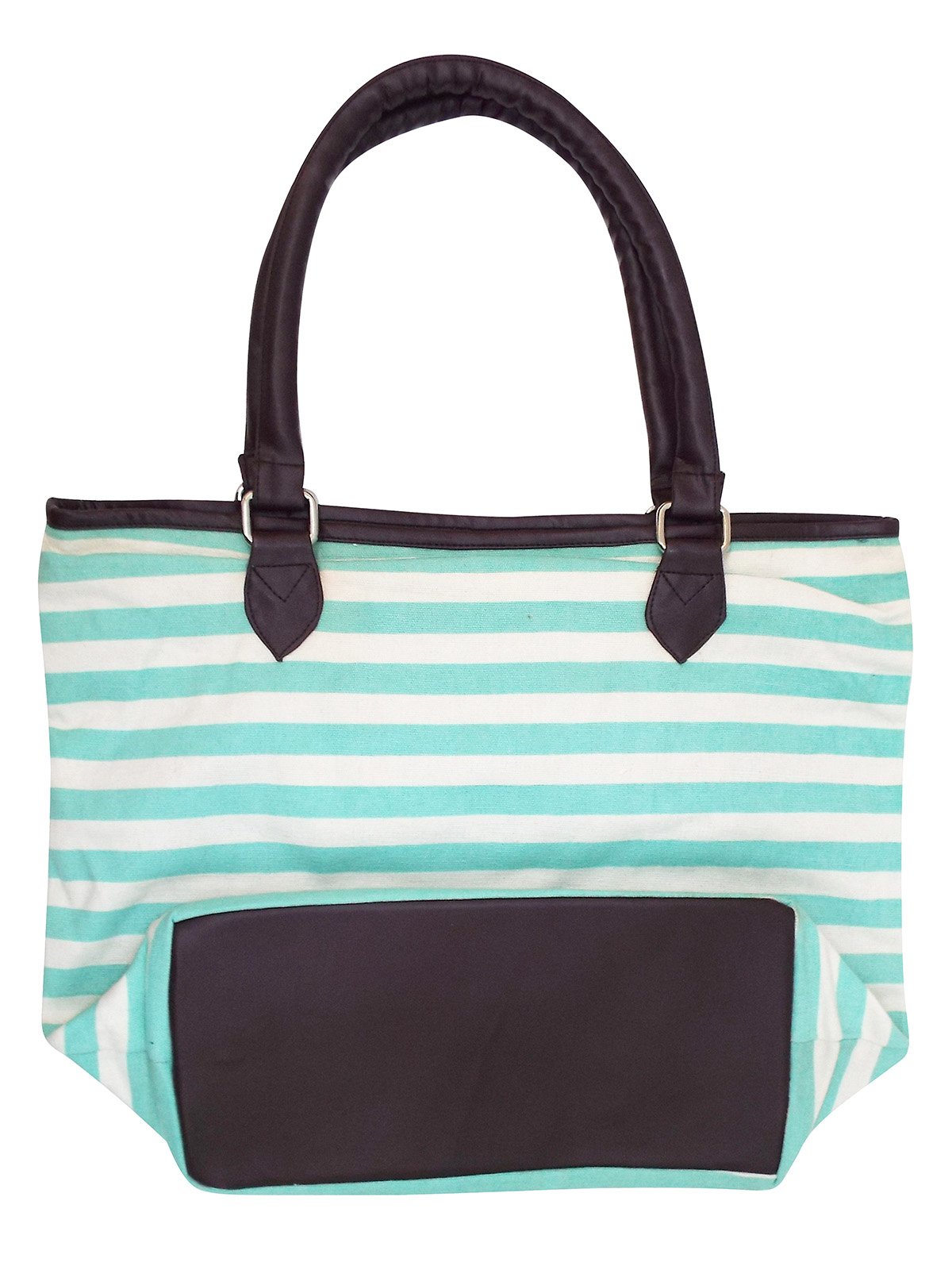 TURQUOISE Striped Canvas Shopper Bag