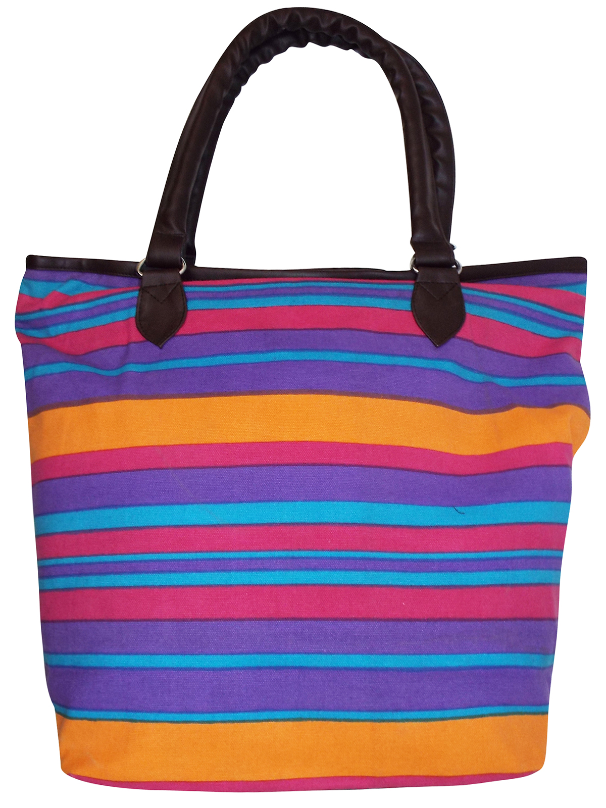 PURPLE Multi Striped Canvas Shopper Bag