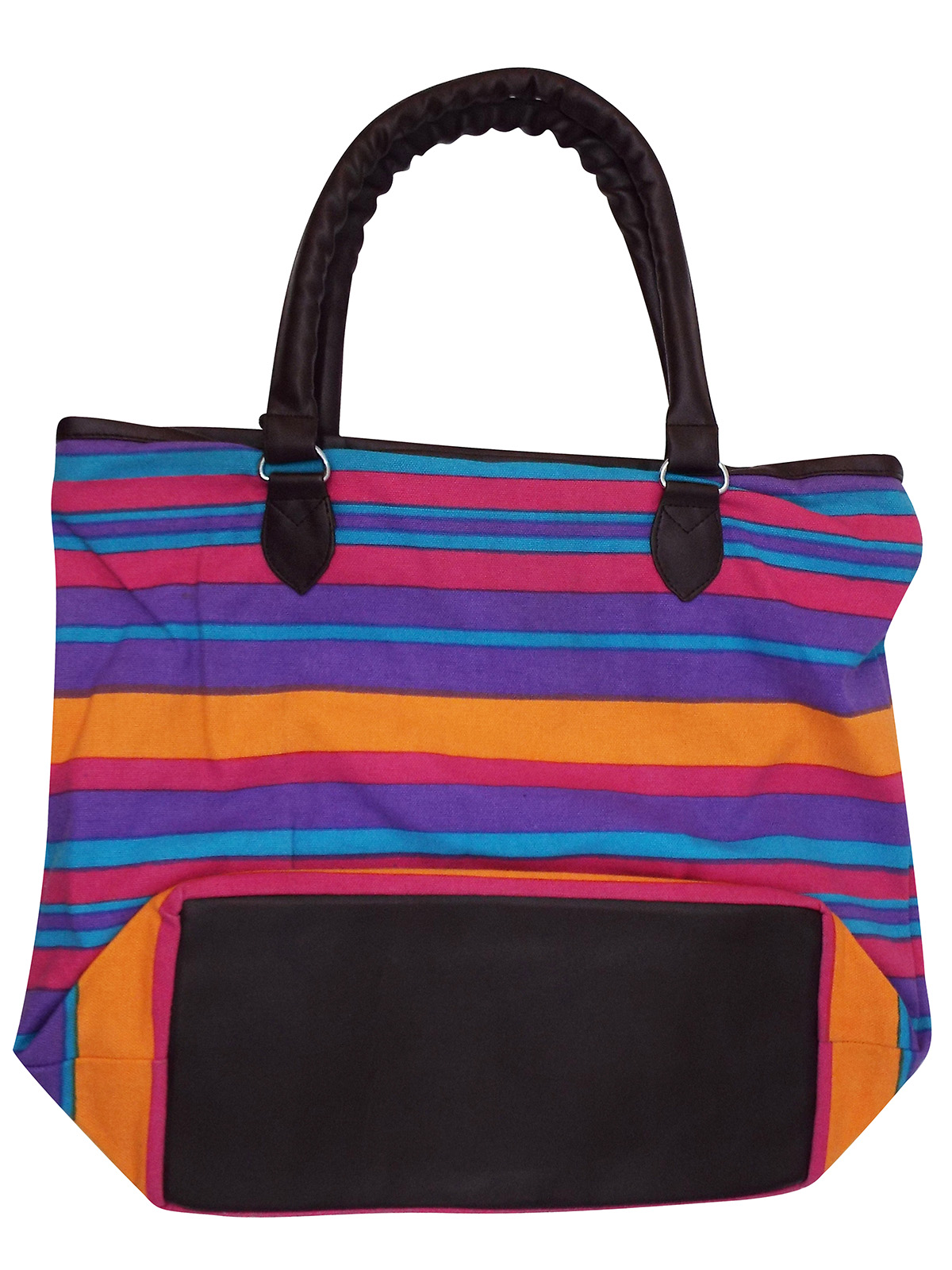 PURPLE Multi Striped Canvas Shopper Bag