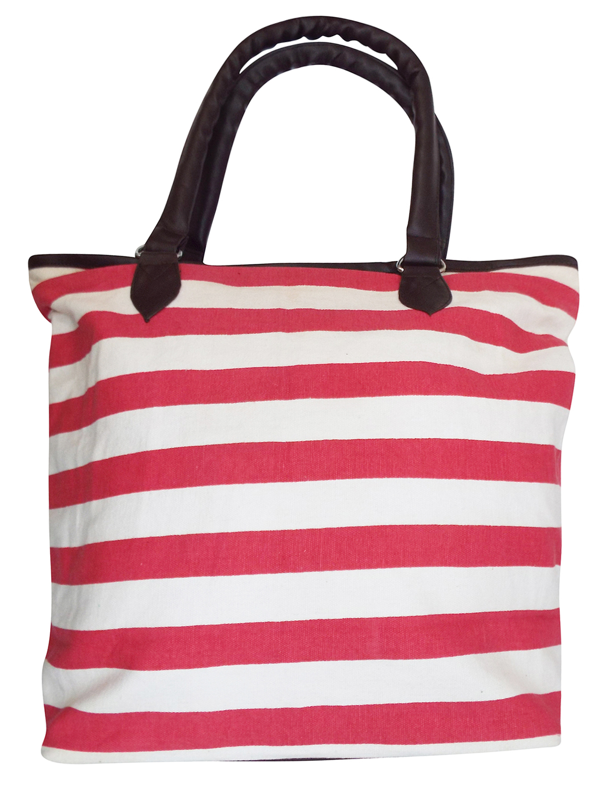 PINK STRIPE Zipped Top Shopper Tote Bag