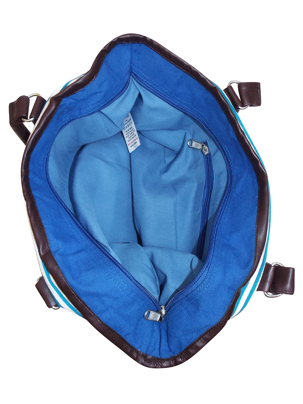 TURQUOISE STRIPE Zipped Top Shopper Tote Bag