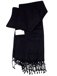 BLACK SOFT Long and Wide Tassel Trim Woven Scarf Shawl BLACK SOFT Long and Wide Tassel Trim Woven Scarf Shawl