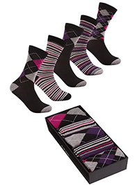 Cottonique PURPLE 5-Pack Cotton Rich Ankle High Socks Gift Set - Shoe Size 4-8
