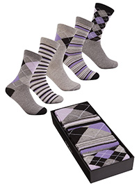 Cottonique GREY 5-Pack Cotton Rich Ankle High Socks Gift Set - Shoe Size 4-8