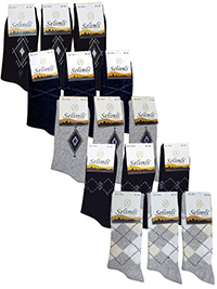 Selimli Mens 12-Pack Mixed Pattern Cotton Rich Ankle High Socks - Size 6.5/11 (EU 40/46)