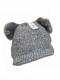 SILVER Double Pom Pom Bobble Hat