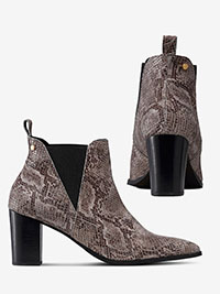 Agnes Cecilia GREY Snakeskin Print Block Heeled Ankle Boots - Shoe Size 3 to 8 (EU 36 to 41)