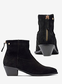 Agnes Cecilia BLACK Suede Block Heeled Ankle Boots - Shoe Size 3 to 8 (EU 36 to 41)