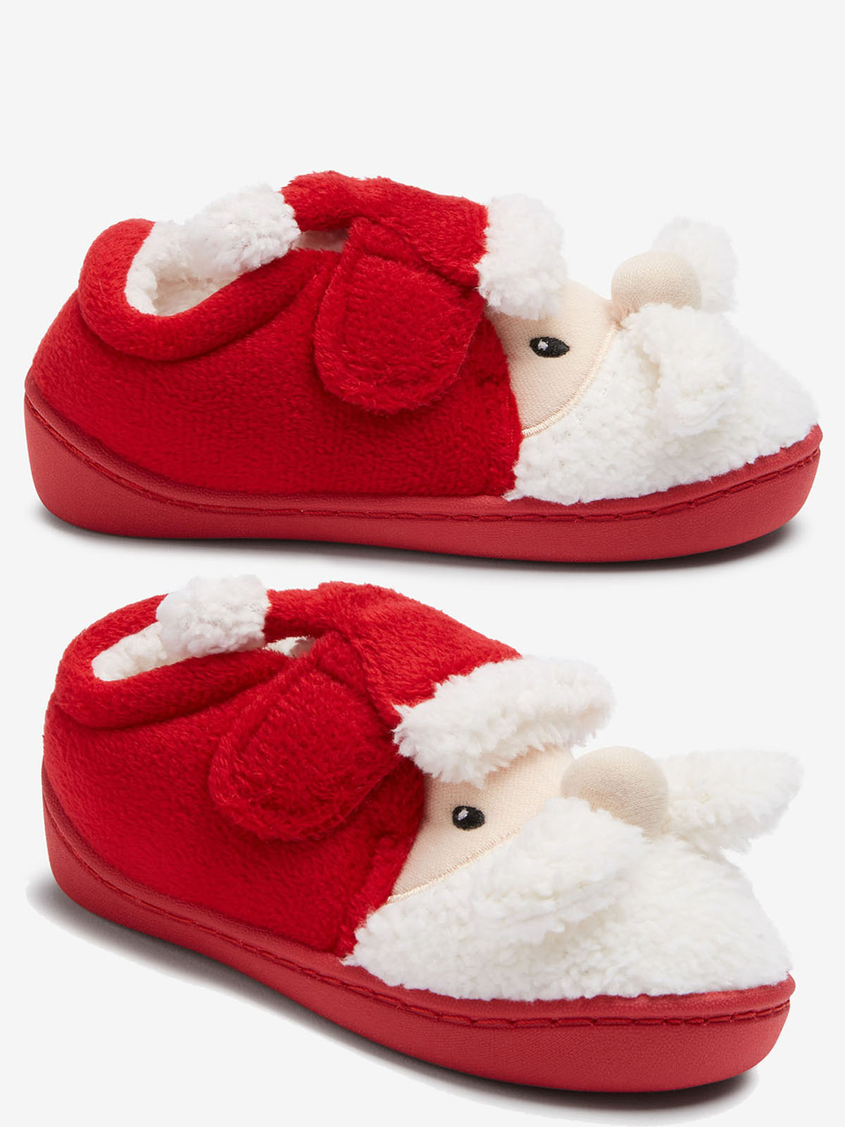 RED Unisex Toddler Touch Fasten Novelty Festive Santa Slippers - Shoe Size 5 to 6