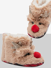BROWN Baby Festive 3D Reindeer Boot Slippers - Age 0/3M to 3/6M