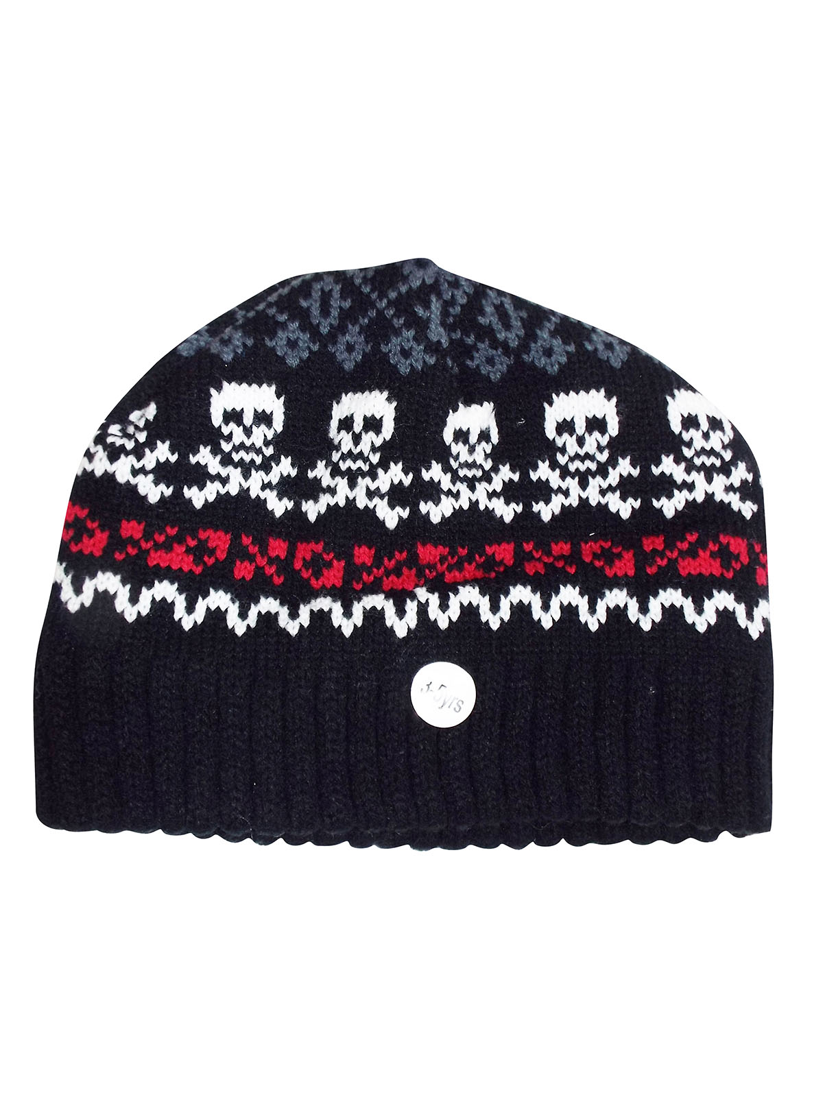 BLACK Boys Knitted Skull Beanie Hat - Age 3/5Y to 6/9Y