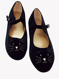 BLACK Older Girls Cat Mary Jane Shoes - Shoe Size 5