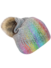 City Comfort GREY Metallic Rainbow Pom Pom Knitted Hat