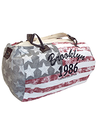 GREY/PLUM Stripes & Stars Canvas Duffle Bag