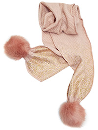 Bx PINK Wool Blend Foil Pom Pom Scarf