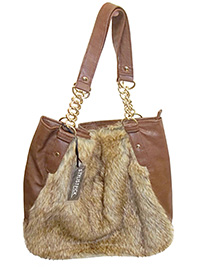 PALOMA Brown Faux Fur Chain Handle Tote Bag