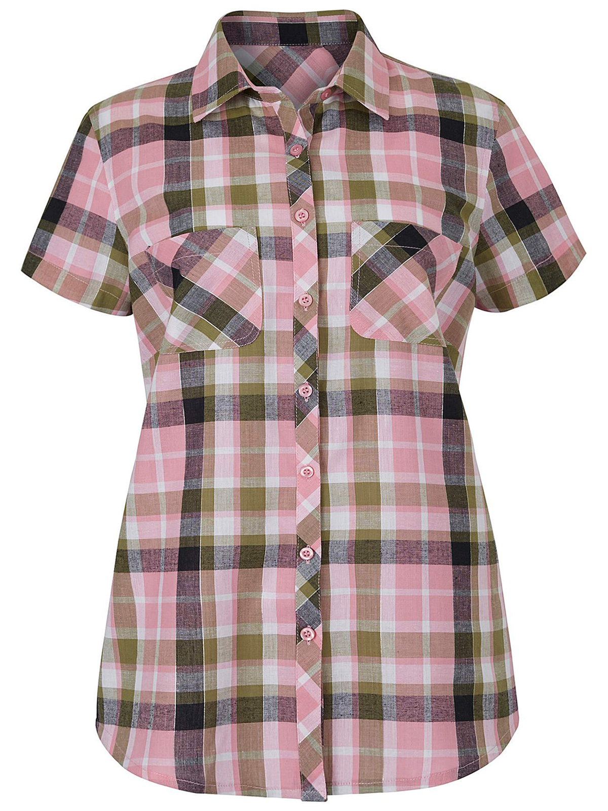 Julipa - - Julipa PINK Short Sleeve Checked Shirt - Plus Size 12 to 28