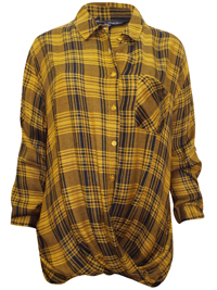 Capsule YELLOW Long Sleeve Checked Wrap Top - Plus Size 24 to 28