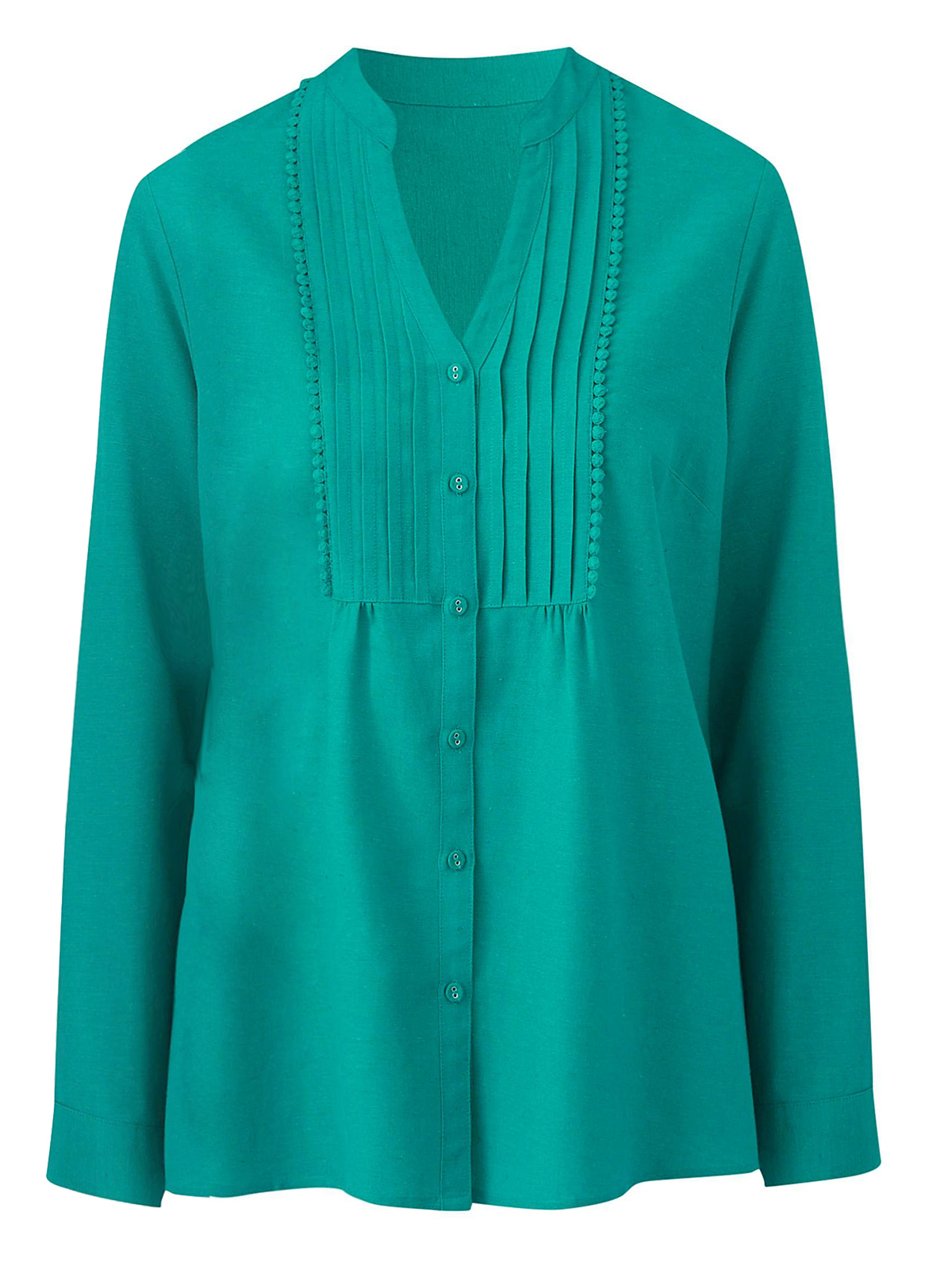 Julipa - - Julipa JADE Linen Blend Bobble Ribbon Trim Pintuck Blouse ...