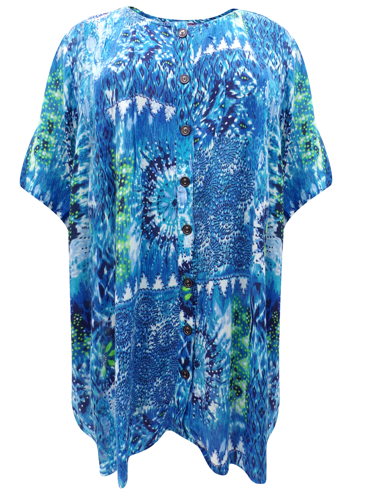 Roaman's - - Roamans BLUE Printed Angelina Button Through Blouse - Plus ...