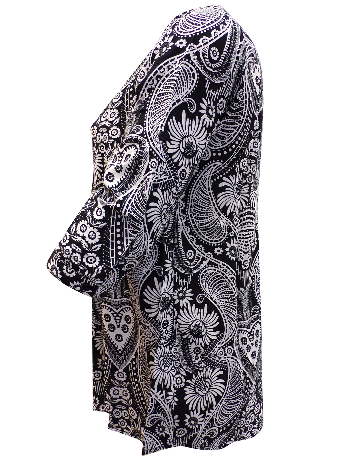 Denim 24/7 - - Denim 24/7 BLACK Floral Print Pleated Roll Sleeve Shirt ...