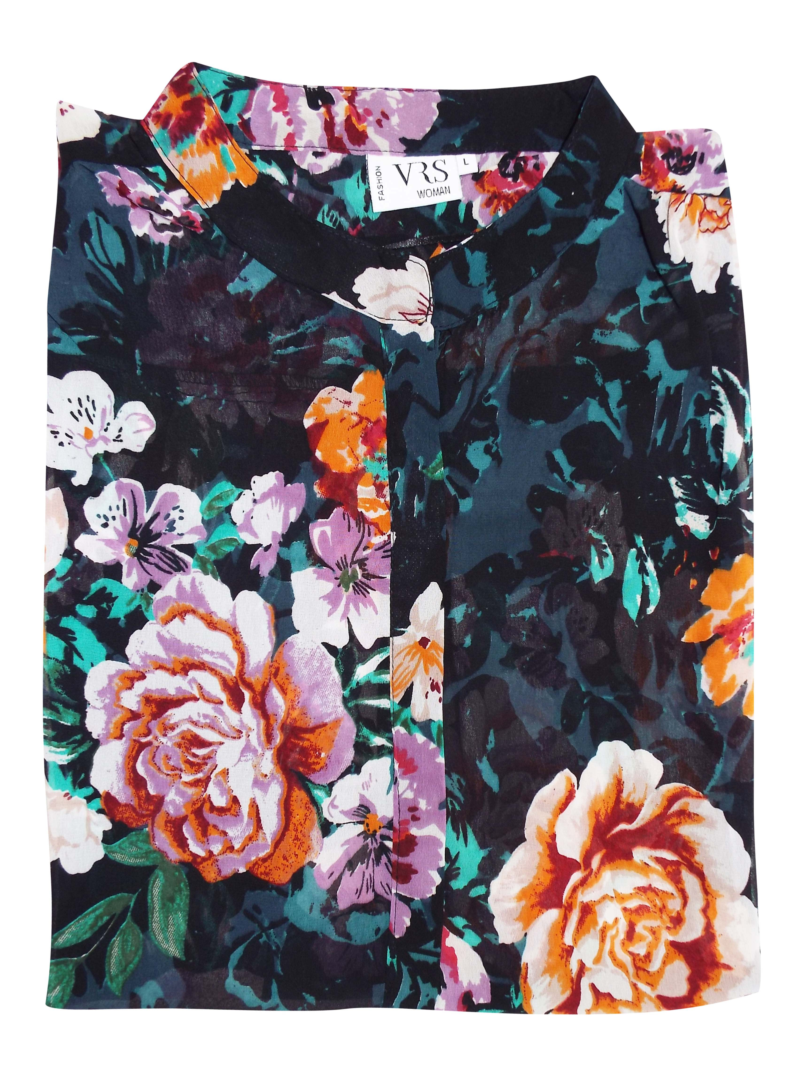 VRS Woman - - VRS Woman BLACK Sleeveless Floral Print Dipped Hem Shirt ...