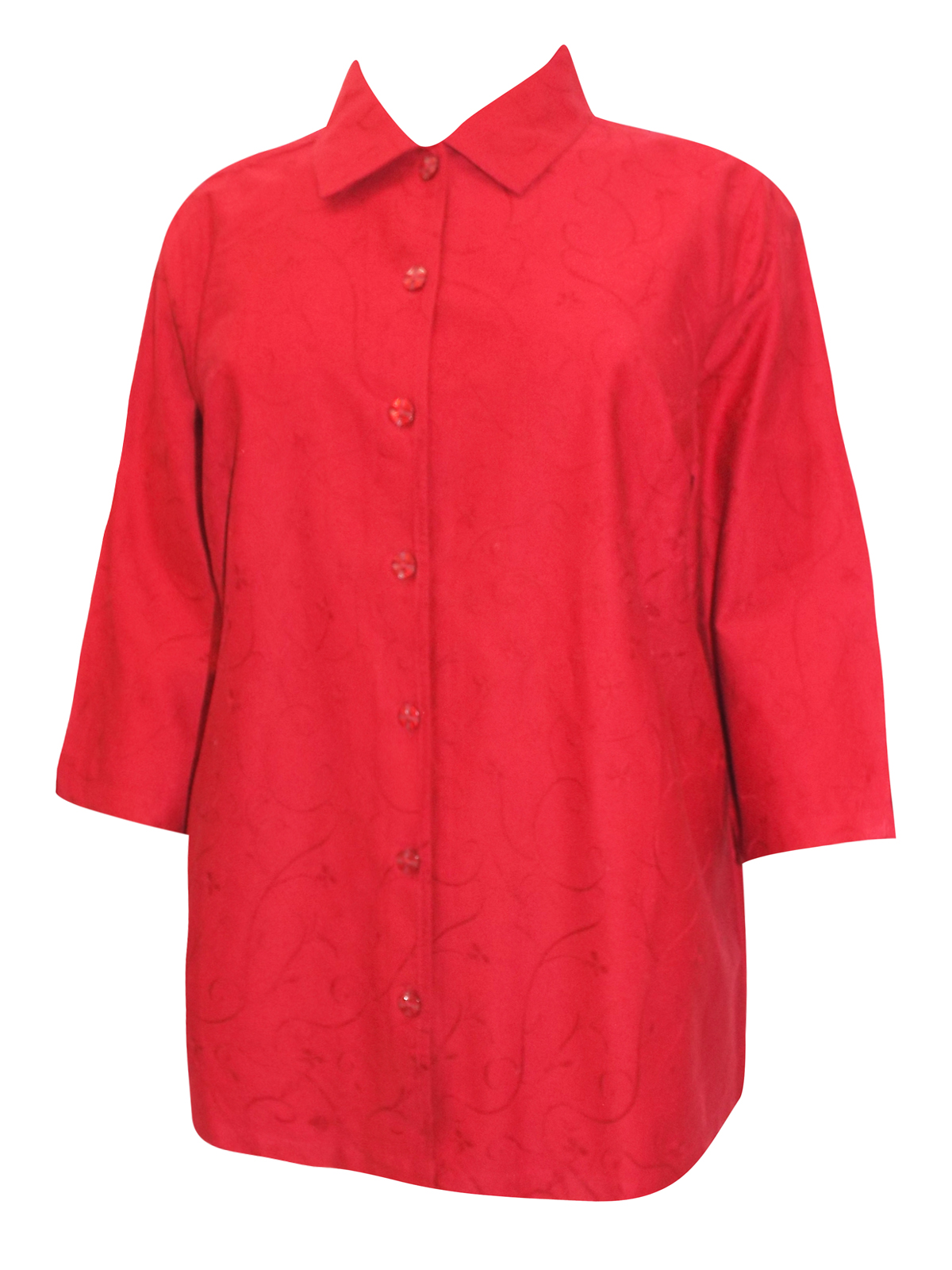 Plus Size Clothing - - Liz&Me RED Cotton Embroidered Half Sleeve Shirt ...