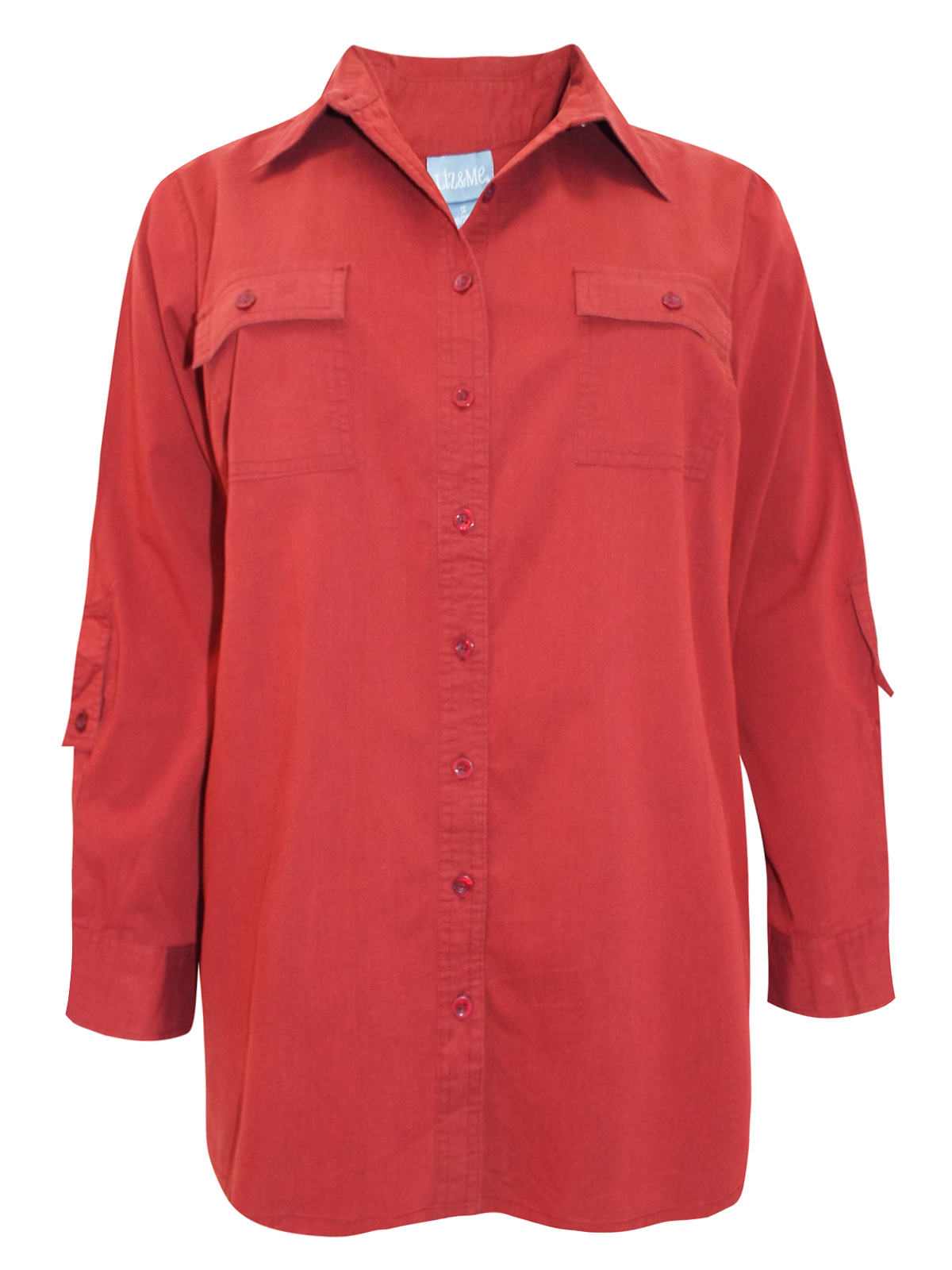 Plus Size Clothing - - Liz&Me RED Cotton Rich Roll Sleeve Shirt with ...