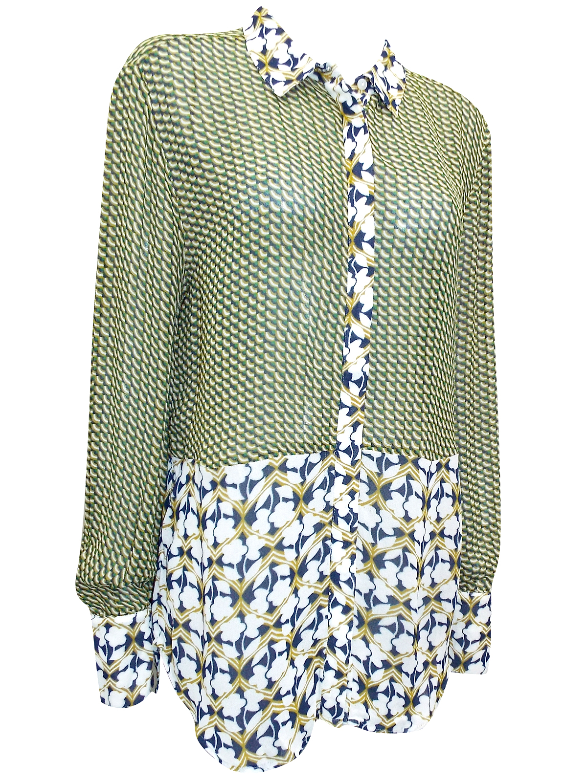 GREEN Contrast Border Printed Long Sleeve Blouse - Size 6 to 22