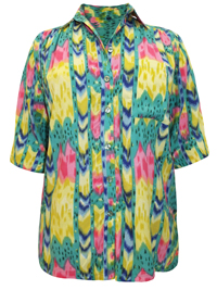 DW Shop YELLOW Batik Print 3/4 Sleeve Shirt with Pocket - Plus Size 10/12 to 22/24 (36/38 to 48/50) DW Shop YELLOW Batik Print 3/4 Sleeve Shirt with Pocket - Plus Size 10/12 to 22/24 (36/38 to 48/50)