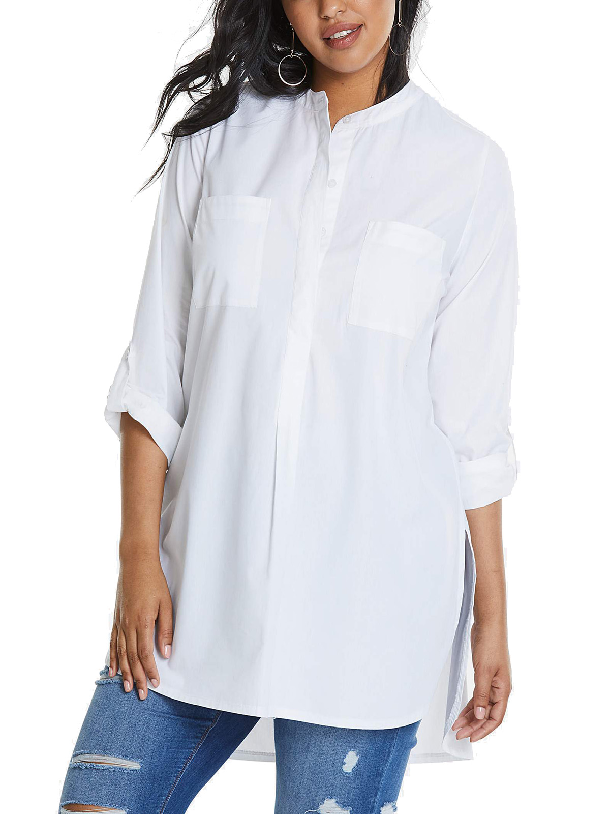 Capsule - - Capsule WHITE Pure Cotton Longline Shirt Tunic - Plus Size ...