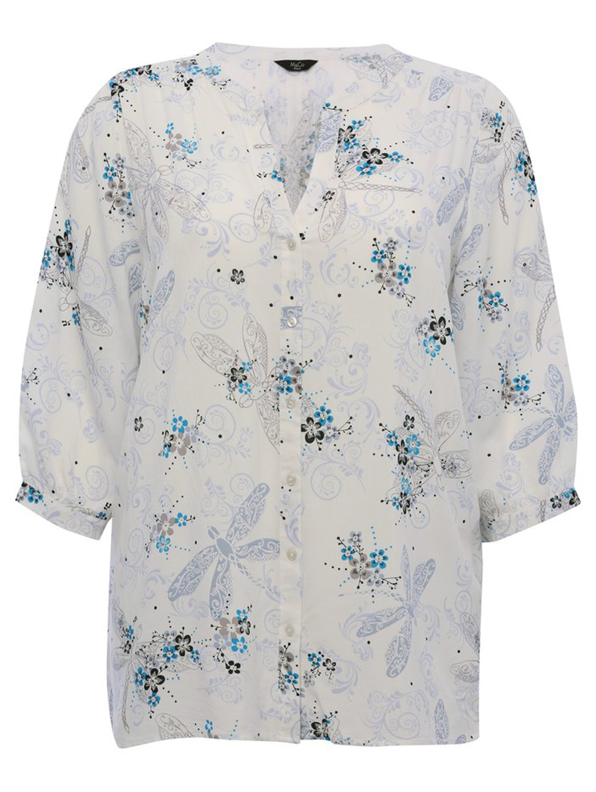 M&Co - - M&Co IVORY Floral Print Shirt - Plus Size 18 to 28