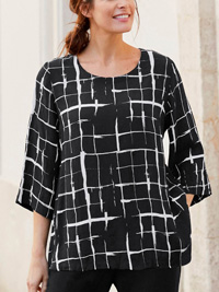 Cellbes BLACK Grid Print 3/4 Sleeve Woven Blouse - Size 12/14 to 16/18 (EU 38/40 to 42/44) Cellbes BLACK Grid Print 3/4 Sleeve Woven Blouse - Size 12/14 to 16/18 (EU 38/40 to 42/44)