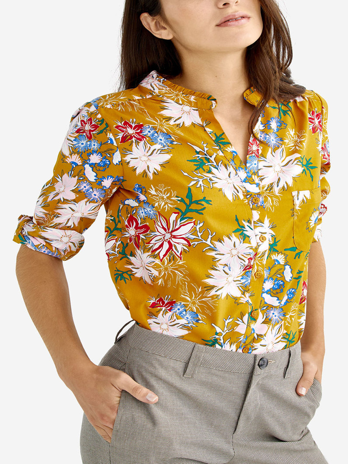 Milano MUSTARD Vintage Floral Notch Neck Blouse Size 10 to 18 (Small