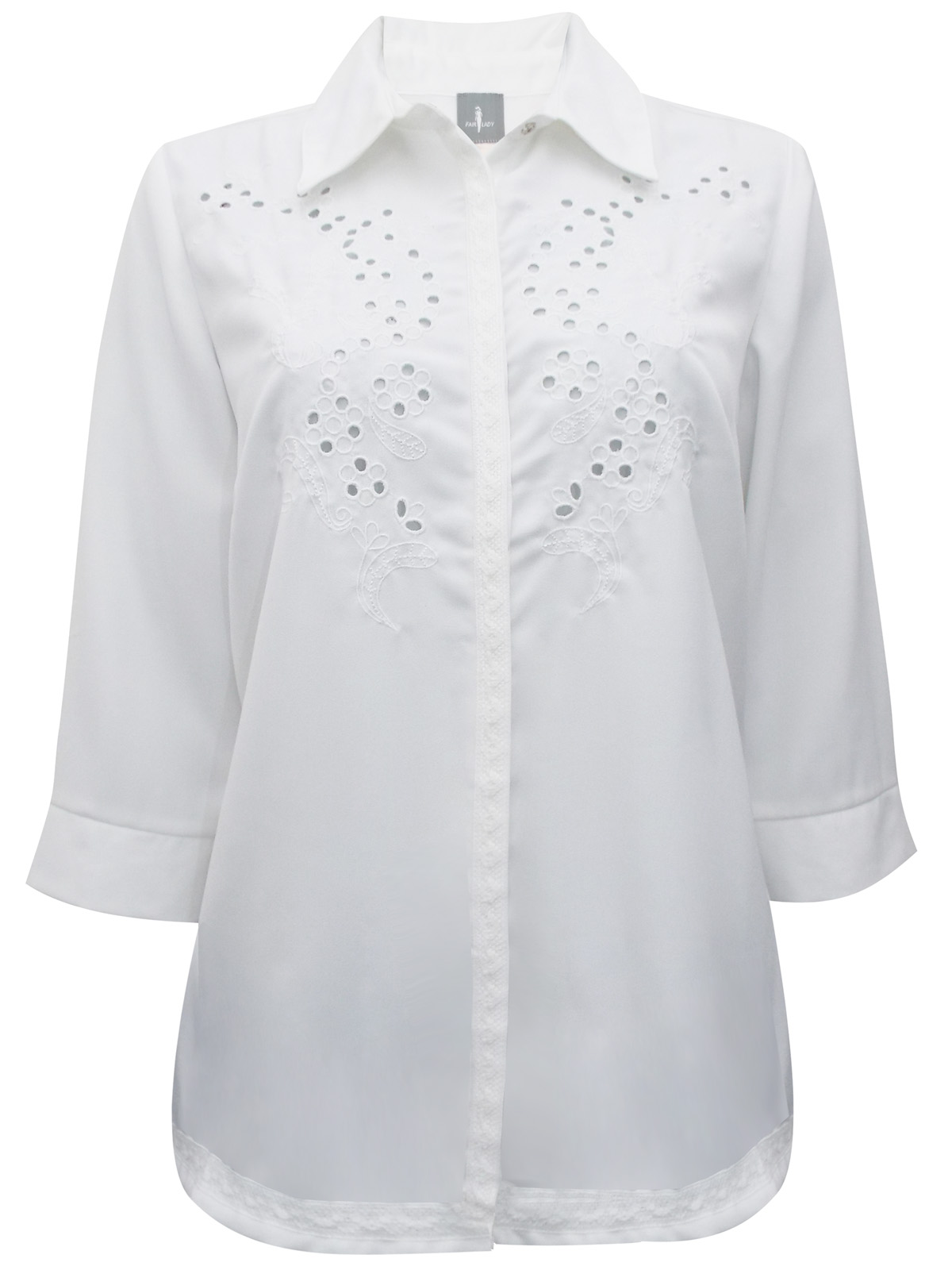 Fair Lady - - Fair Lady WHITE Cutwork Embroidered 3/4 Sleeve Shirt ...
