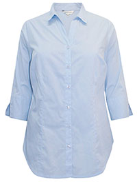 BLUE Pure Cotton 3/4 Sleeve Shirt - Plus Size 16 to 24