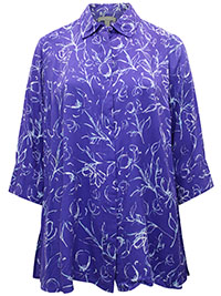 PURPLE Sketch Floral Elbow Sleeve A-Line Blouse - Plus Size 20/22 to 40/42 (US L to 5X)