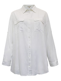 WW WHITE Utility Button Down Shirtail Hem Shirt - Plus Size 24/26 to 40/42 (US 1X to 5X)