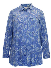 WW BLUE Sketch Floral Utility Button Down Shirtail Hem Shirt - Plus Size 20/22 to 24/26 (US L to 1X)